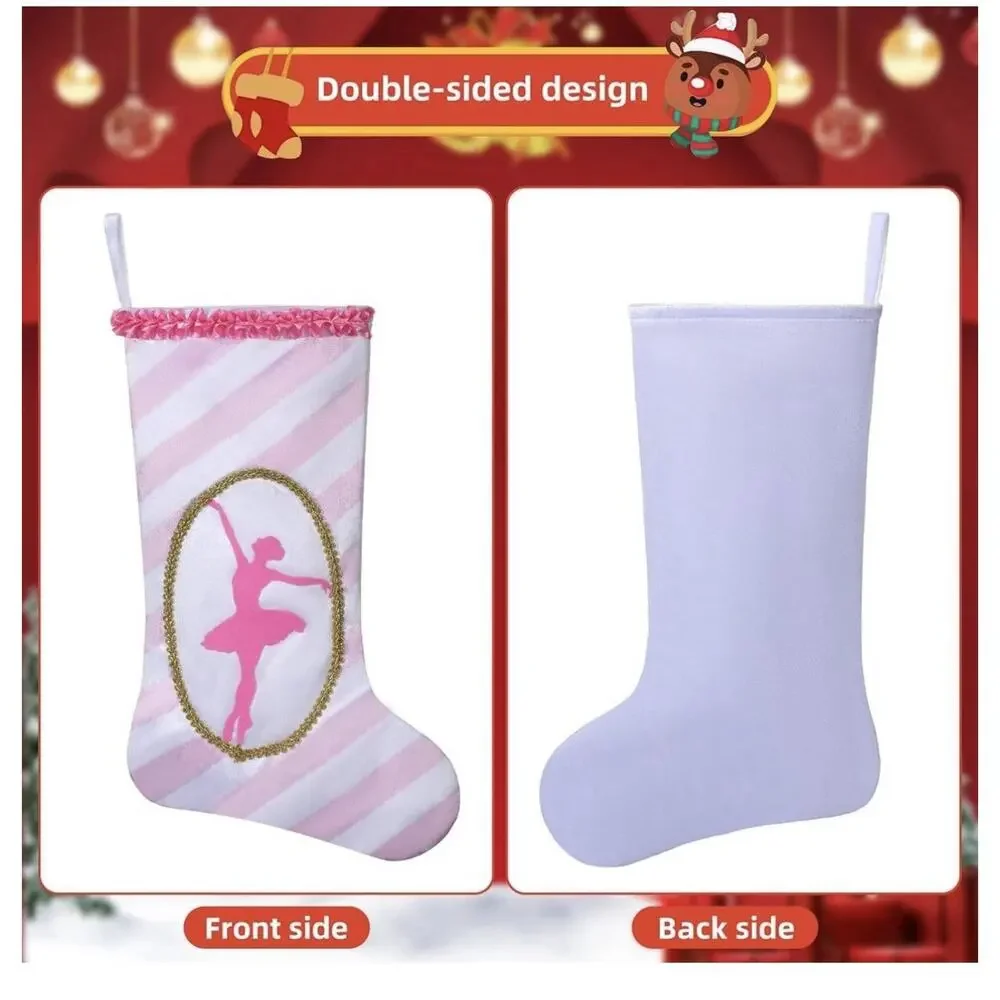 19 inch Ballet Christmas Stocking, Ballerina & Gold Trim Design